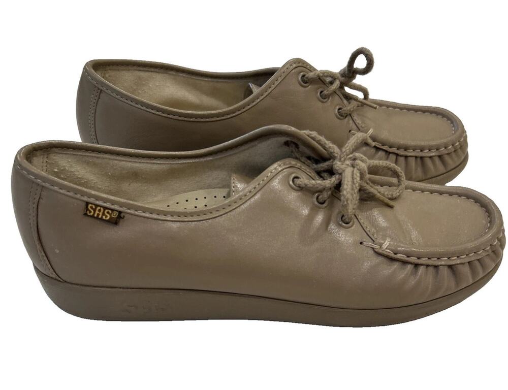 SAS Siesta Women's Pre-Owned Lace Up Leather Loafer Mocha Tan Size 8N‎